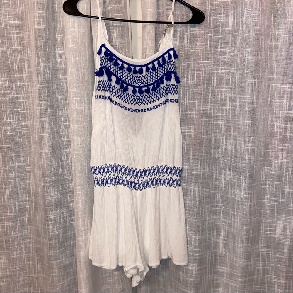 Grecian blue&white tassel pattern romper Davi&Dani size L